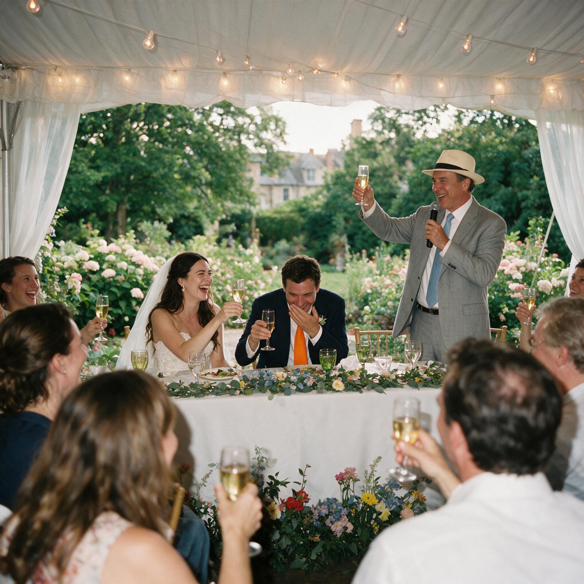 Couple laughing during the best man's toast